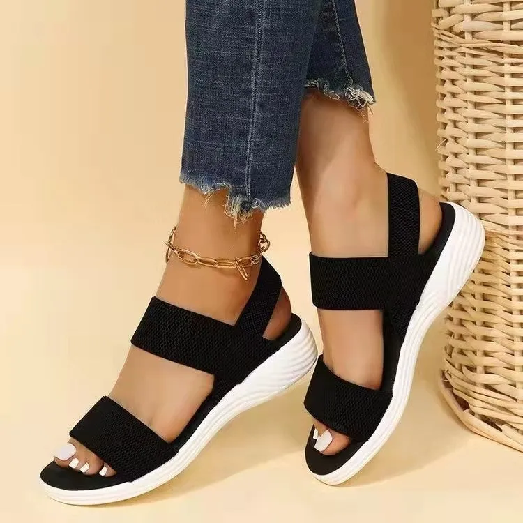 2024 summer leisure elastic band with flying polyurethane flat female sandals